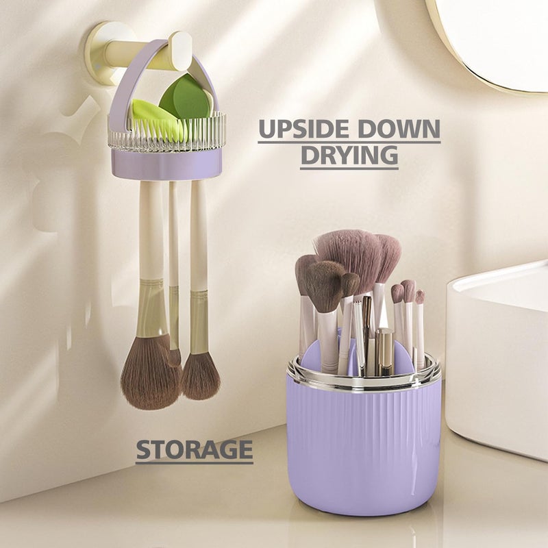 Rebex Makeup Brush Holder Organizer Cleaning Set,360 Rotating and Easy upside down Drying, for Cosmetics, Facial Brush,Nail Polish, Art Supply, Bathroom Vanity Desktop Organizer(Purple) - Image 3